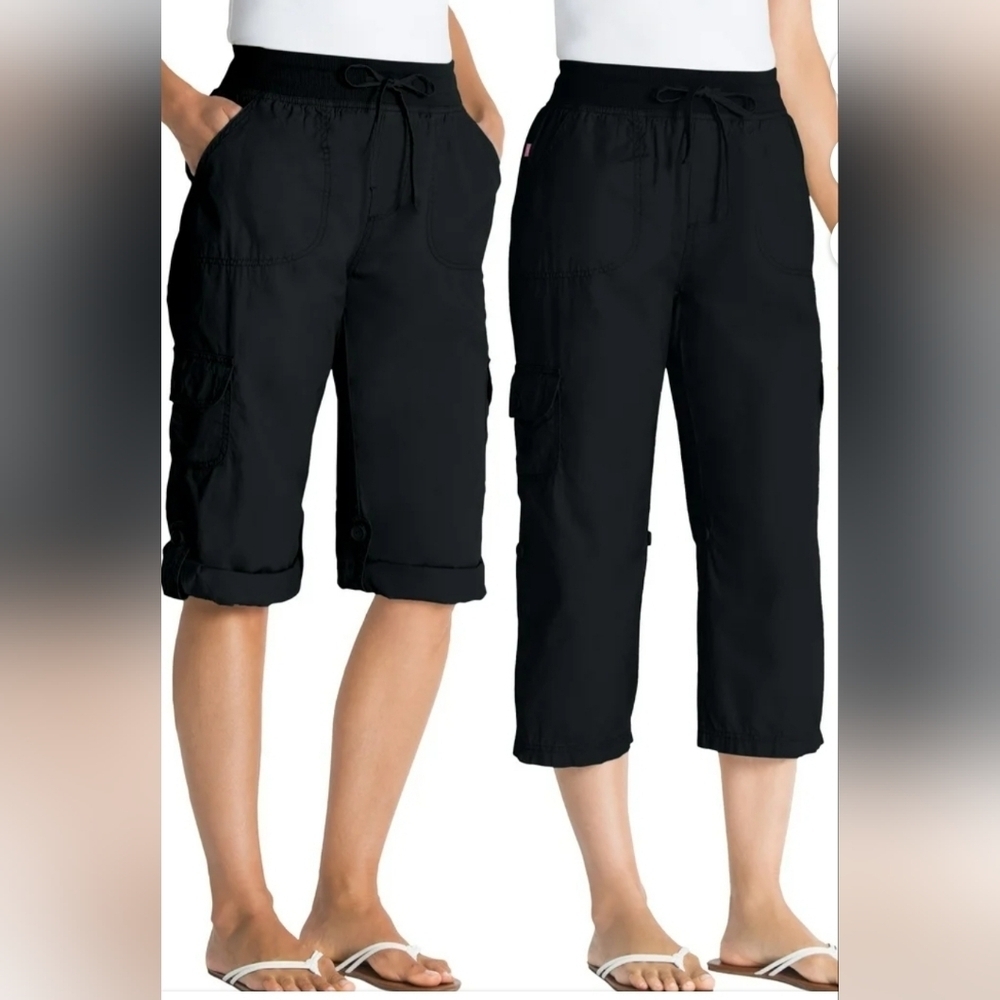 Woman Within Black Convertable Cargo Capri Pants, 14W, Pull-on